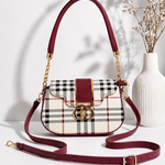 Plaid Flap Saddle Bag With Chain Strap
