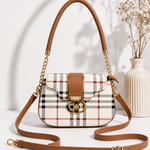 Plaid Flap Saddle Bag With Chain Strap