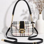 Plaid Flap Saddle Bag With Chain Strap