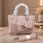 Textured Faux Suede Tote Bag with Flower Charm