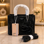 Textured Faux Suede Tote Bag with Flower Charm