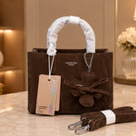 Textured Faux Suede Tote Bag with Flower Charm