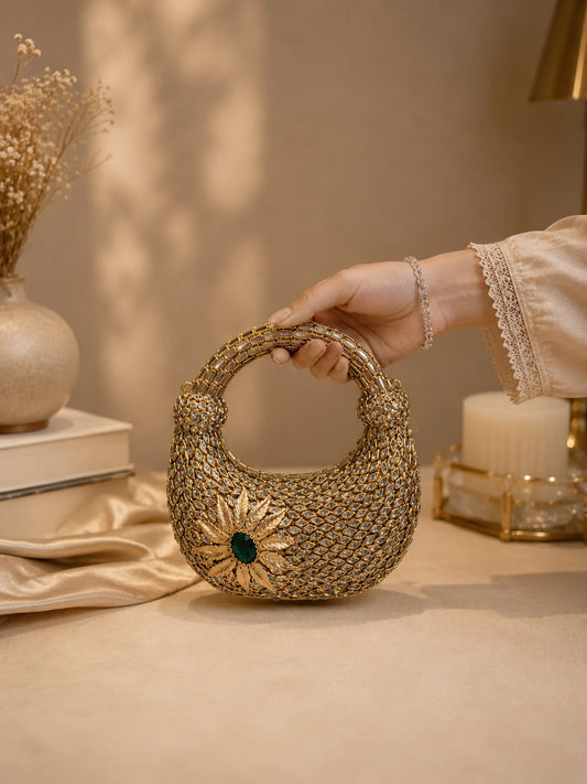 Crystal Embellished Moon Handle Evening Bag