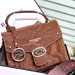 Crinkled Leather Top-Handle Flap Bag