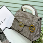 Crinkled Leather Top-Handle Flap Bag
