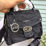 Crinkled Leather Top-Handle Flap Bag