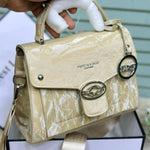 Crinkled Leather Top-Handle Flap Bag