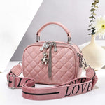 Quilted Velvet Crossbody Bag with Bear Charm & Printed Guitar Strap