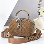 Quilted Velvet Crossbody Bag with Bear Charm & Printed Guitar Strap