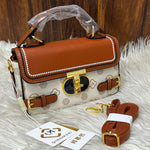 Premium Top-Handle Crossbody Bag with Pearl Stitched Flap