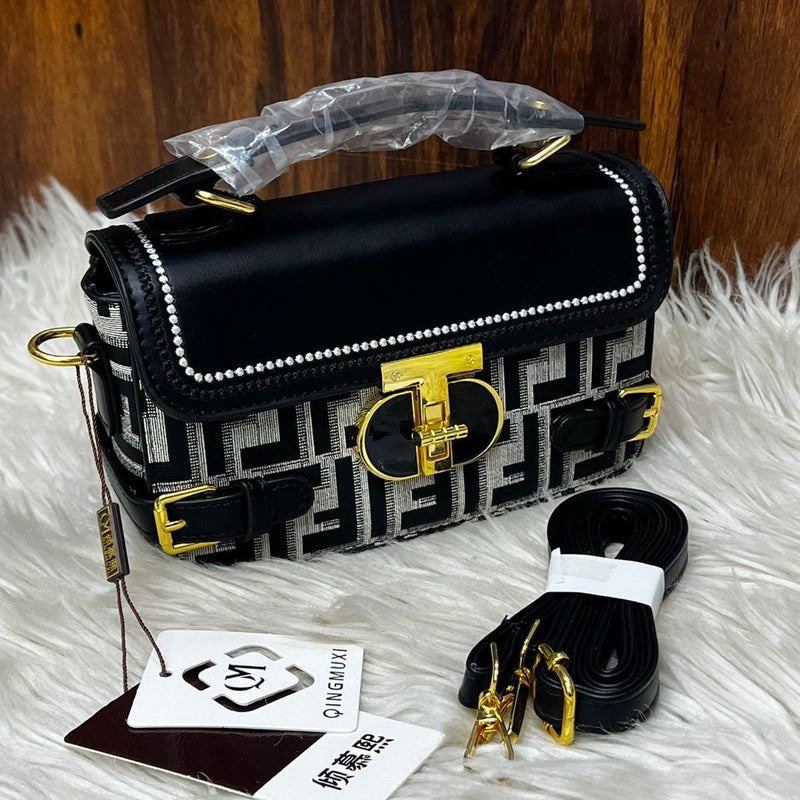 Elegant Monogram Buckle Top-Handle Bag
