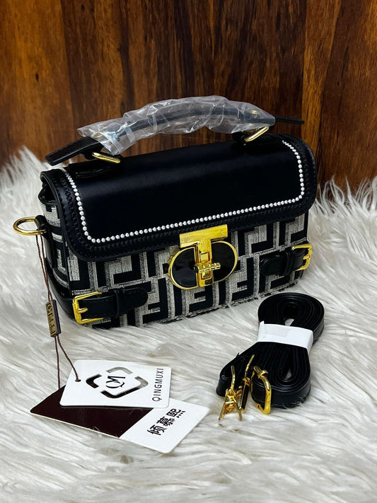 Elegant Monogram Buckle Top-Handle Bag