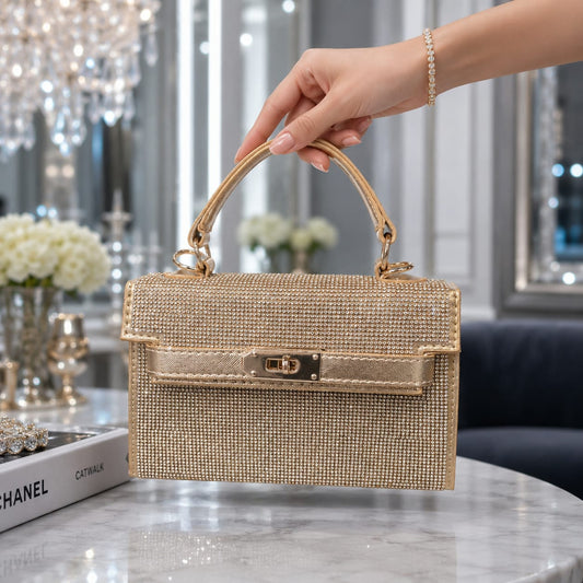 Sparkle Rhinestone Kelly-Style Top Handle Bag