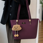 Chic Tote Bag with Fluffy Bear Charm