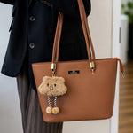 Chic Tote Bag with Fluffy Bear Charm