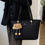 Chic Tote Bag with Fluffy Bear Charm