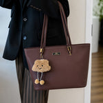 Chic Tote Bag with Fluffy Bear Charm