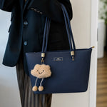 Chic Tote Bag with Fluffy Bear Charm