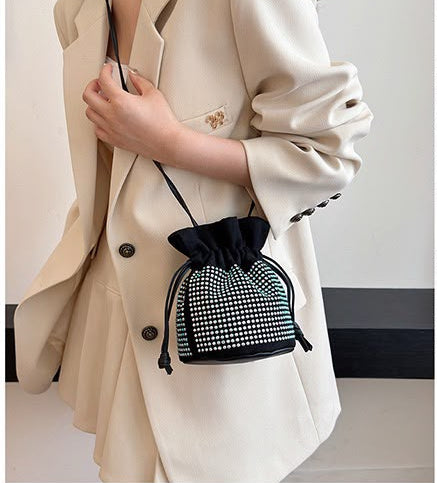Rhinestone Embellished Drawstring Bucket Bag