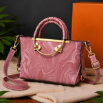 Marble Textured Ring-Handle Satchel & Crossbody Bag