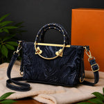 Marble Textured Ring-Handle Satchel & Crossbody Bag