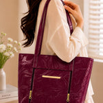 Marble Textured Double-Zipper Tote Bag