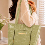 Marble Textured Double-Zipper Tote Bag