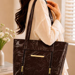 Marble Textured Double-Zipper Tote Bag