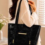 Marble Textured Double-Zipper Tote Bag