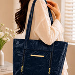 Marble Textured Double-Zipper Tote Bag