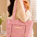 Marble Textured Double-Zipper Tote Bag