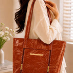 Marble Textured Double-Zipper Tote Bag