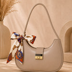 Chic Crescent Shoulder Bag with Scarf Accent