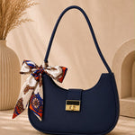 Chic Crescent Shoulder Bag with Scarf Accent