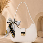 Chic Crescent Shoulder Bag with Scarf Accent