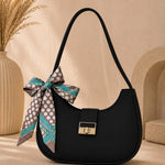 Chic Crescent Shoulder Bag with Scarf Accent