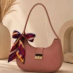 Chic Crescent Shoulder Bag with Scarf Accent