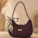 Chic Crescent Shoulder Bag with Scarf Accent