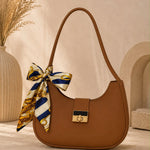 Chic Crescent Shoulder Bag with Scarf Accent