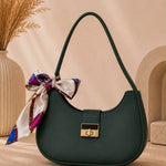 Chic Crescent Shoulder Bag with Scarf Accent