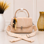 Chic Beaded Charm Textured Top-Handle Bag