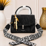 Chic Beaded Charm Textured Top-Handle Bag