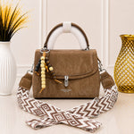 Chic Beaded Charm Textured Top-Handle Bag