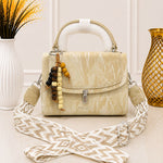 Chic Beaded Charm Textured Top-Handle Bag