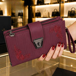 Floral Embroidered Multi-Zip Clutch Wallet