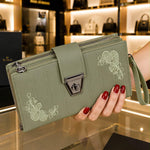 Floral Embroidered Multi-Zip Clutch Wallet