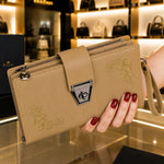 Floral Embroidered Multi-Zip Clutch Wallet