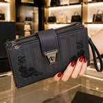 Floral Embroidered Multi-Zip Clutch Wallet
