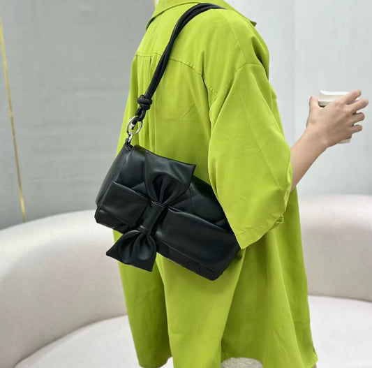Quilted Bow Accent Shoulder & Crossbody Bag