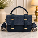 Chevron Tweed Flap Satchel With Patterned Strap